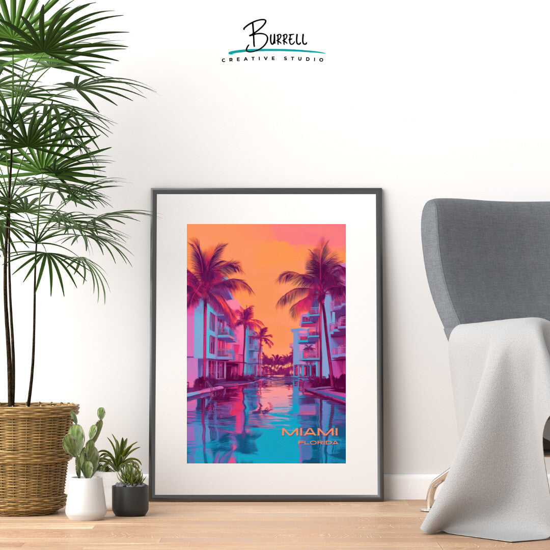 Miami Florida Beach Life Travel Poster & Wall Art Poster Print