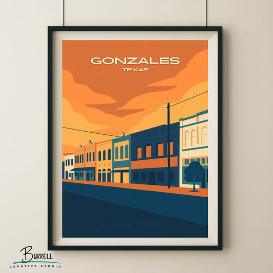 Gonzales Texas Main Street Travel Poster & Wall Art Poster Print