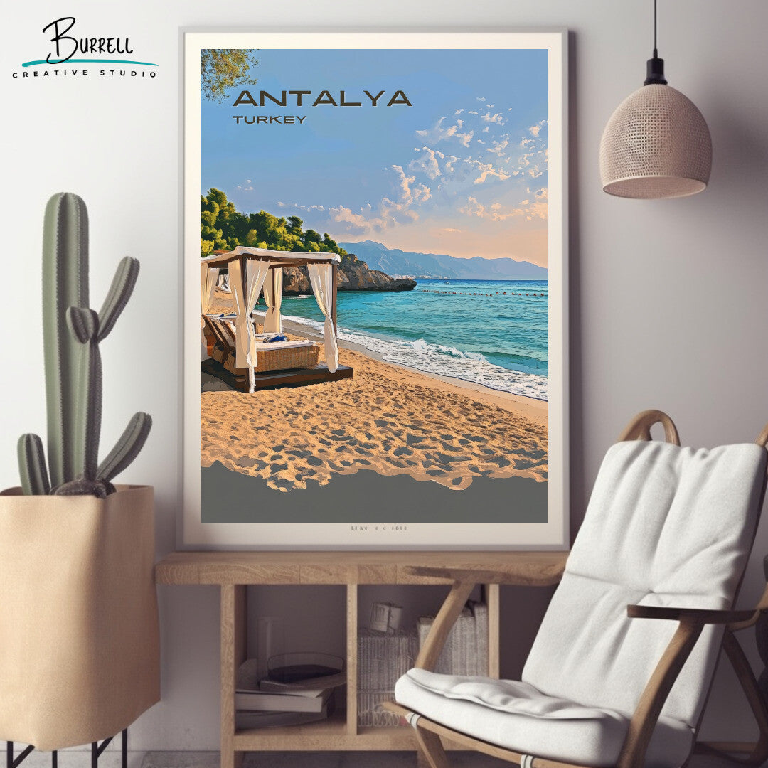 Antalya Türkiye Lara Beach Travel Poster & Wall Art Poster Print