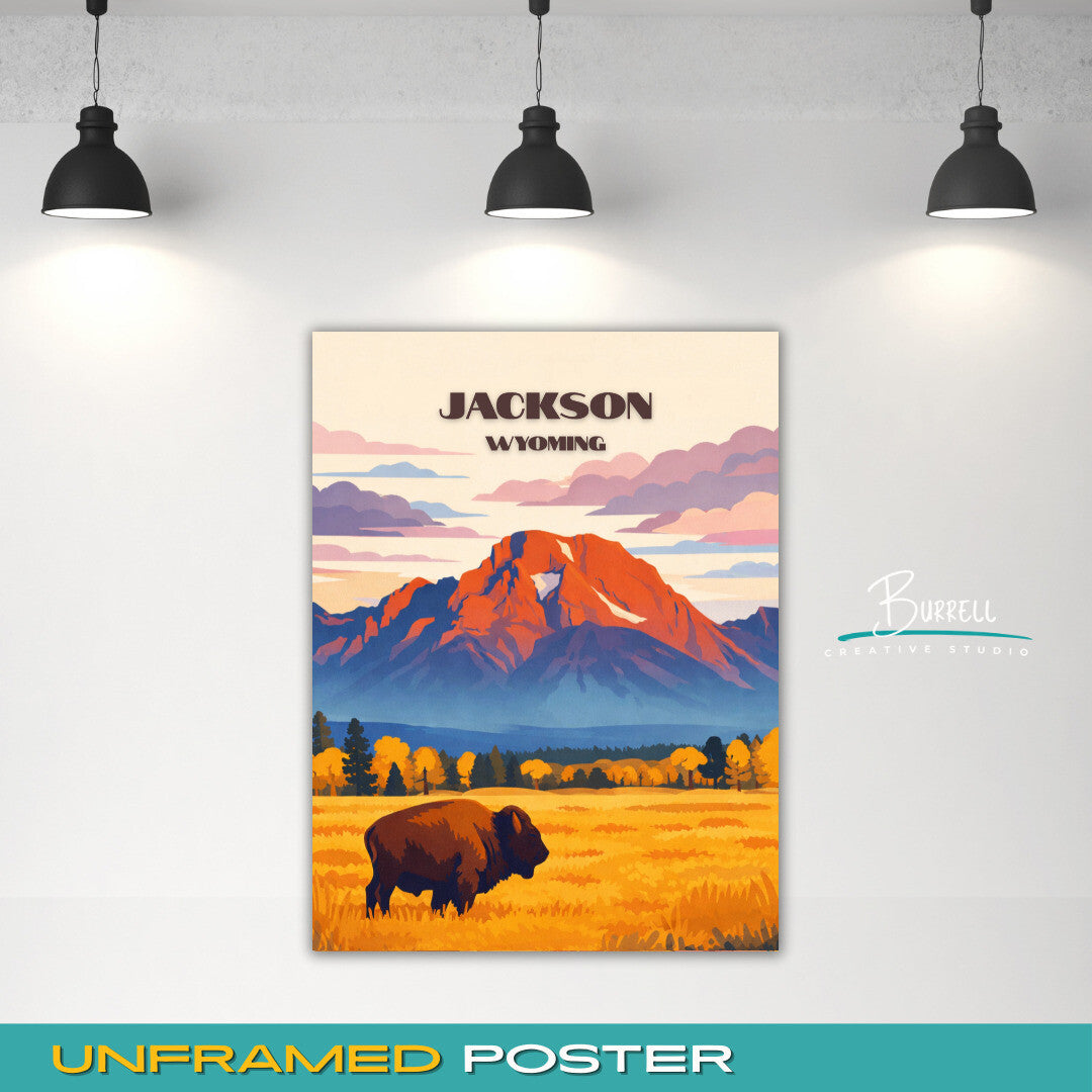 Jackson Wyoming Mount Moran Scenery Travel Posters & Wall Art Poster Print