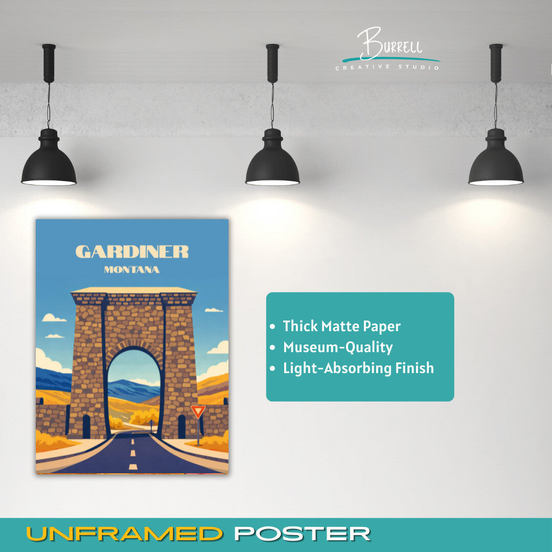 Gardiner Montana Roosevelt Arch Travel Posters & Wall Art Poster Print