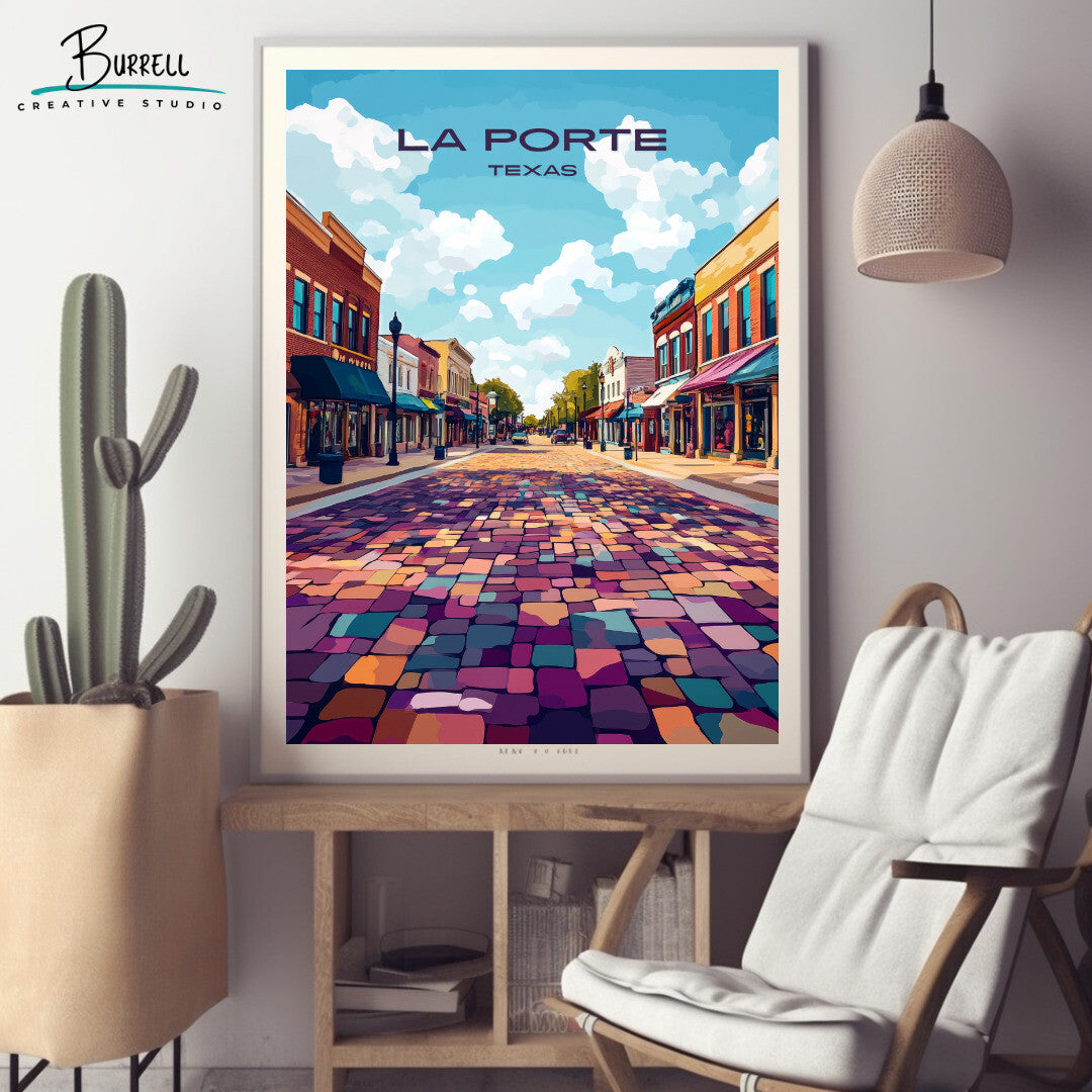 La Porte Texas Main Street Travel Poster & Wall Art Poster Print