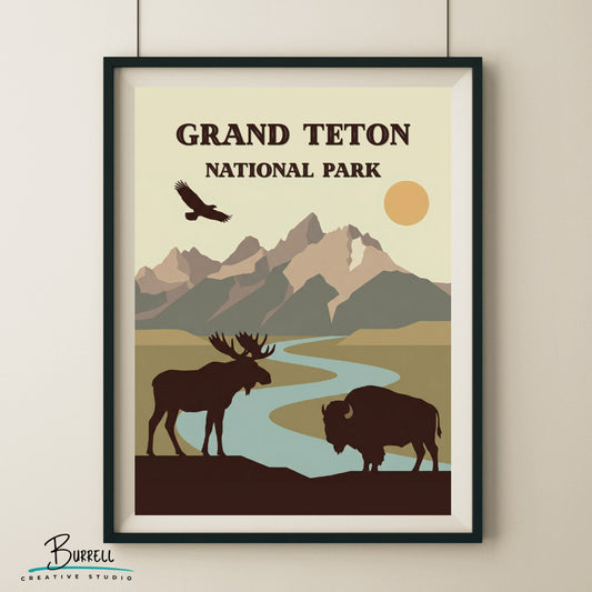 Grand Teton National Park Wyoming Wildlife Travel Posters & Wall Art Poster Print