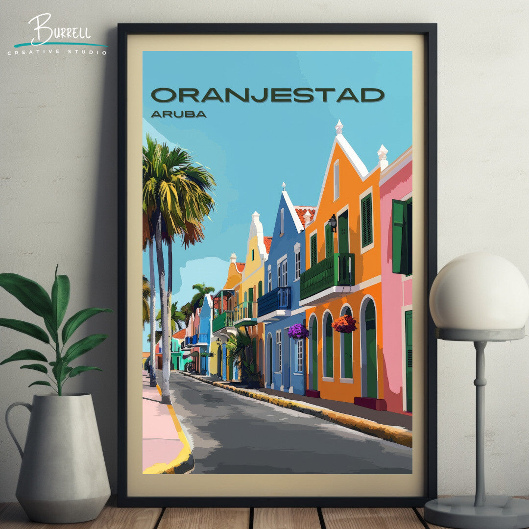 Oranjestad Aruba Dutch Architecture Travel Poster & Wall Art Poster Print