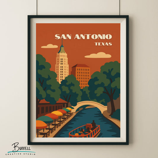 San Antonio Texas Riverwalk Tour Travel Poster & Wall Art Poster Print