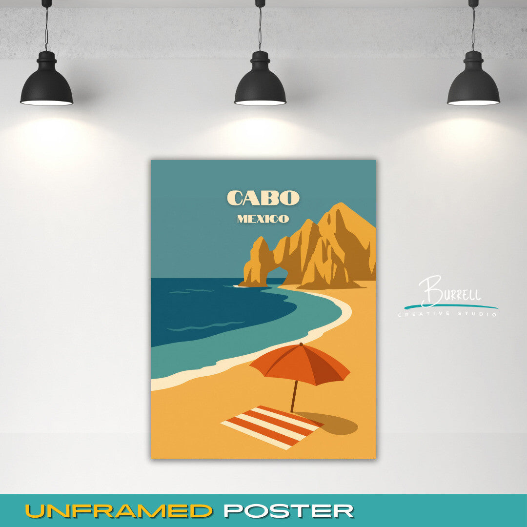 Cabo Mexico Beach View Travel Poster & Wall Art Poster Print