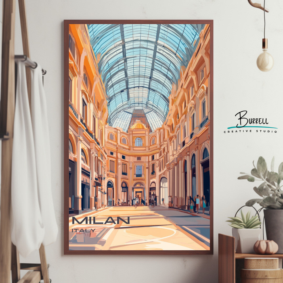 Milan Italy Galleria Vittorio Emanuele II Travel Poster & Wall Art Poster Print