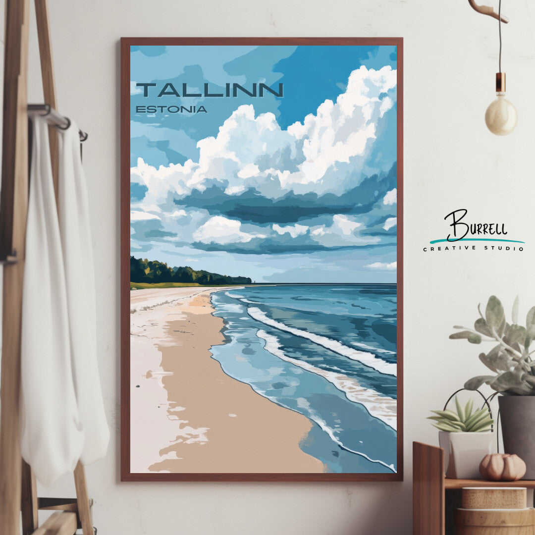 Tallinn Estonia Coastal View Travel Poster & Wall Art Poster Print