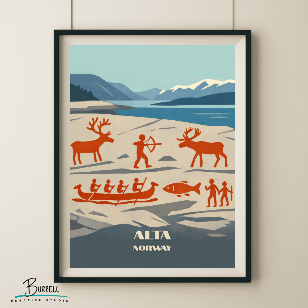 Alta Norway Rock Carvings Travel Poster & Wall Art Poster Print