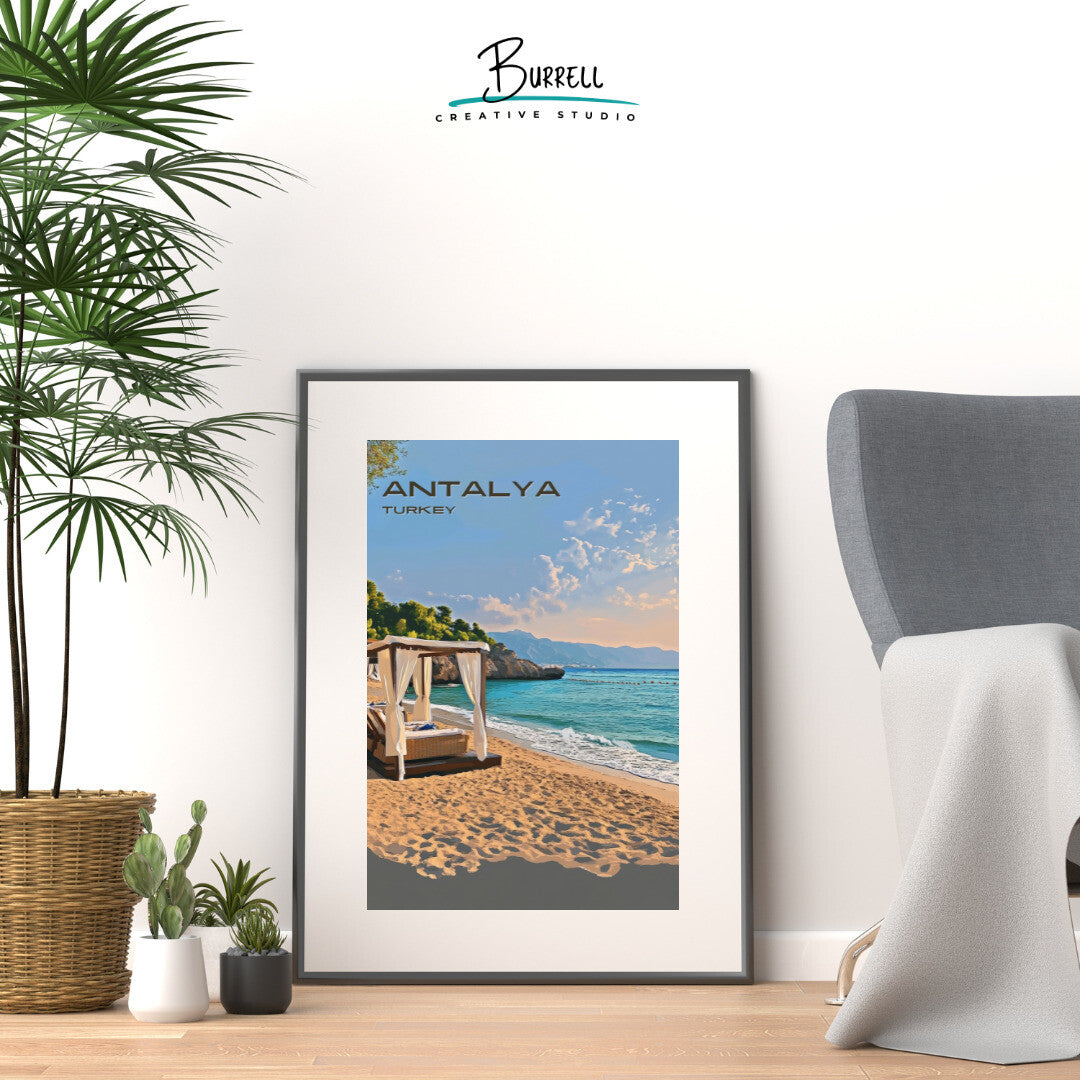 Antalya Türkiye Lara Beach Travel Poster & Wall Art Poster Print