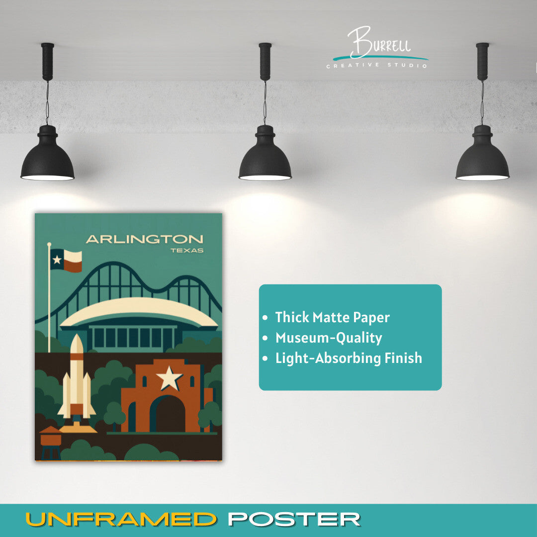 Arlington Texas Unique Attractions Travel Poster & Wall Art Poster Print