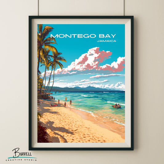 Montego Bay Jamaica Doctor's Cave Beach Travel Poster & Wall Art Poster Print