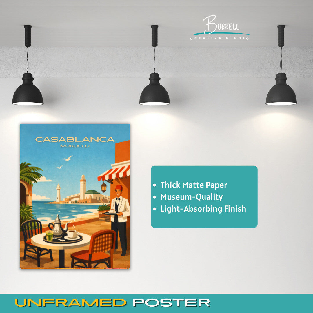 Casablanca Morocco Cafe Travel Poster & Wall Art Poster Print
