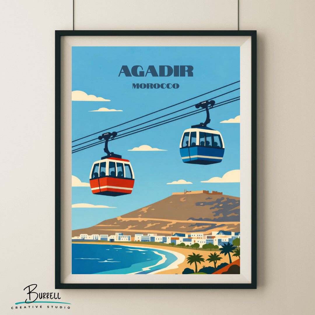 Agadir Morocco Cable Car Travel Poster & Wall Art Poster Print