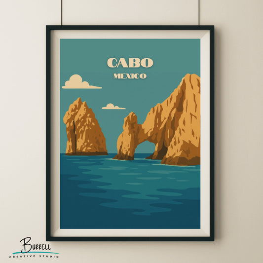 Cabo Mexico Arch of San Lucas Travel Poster & Wall Art Poster Print