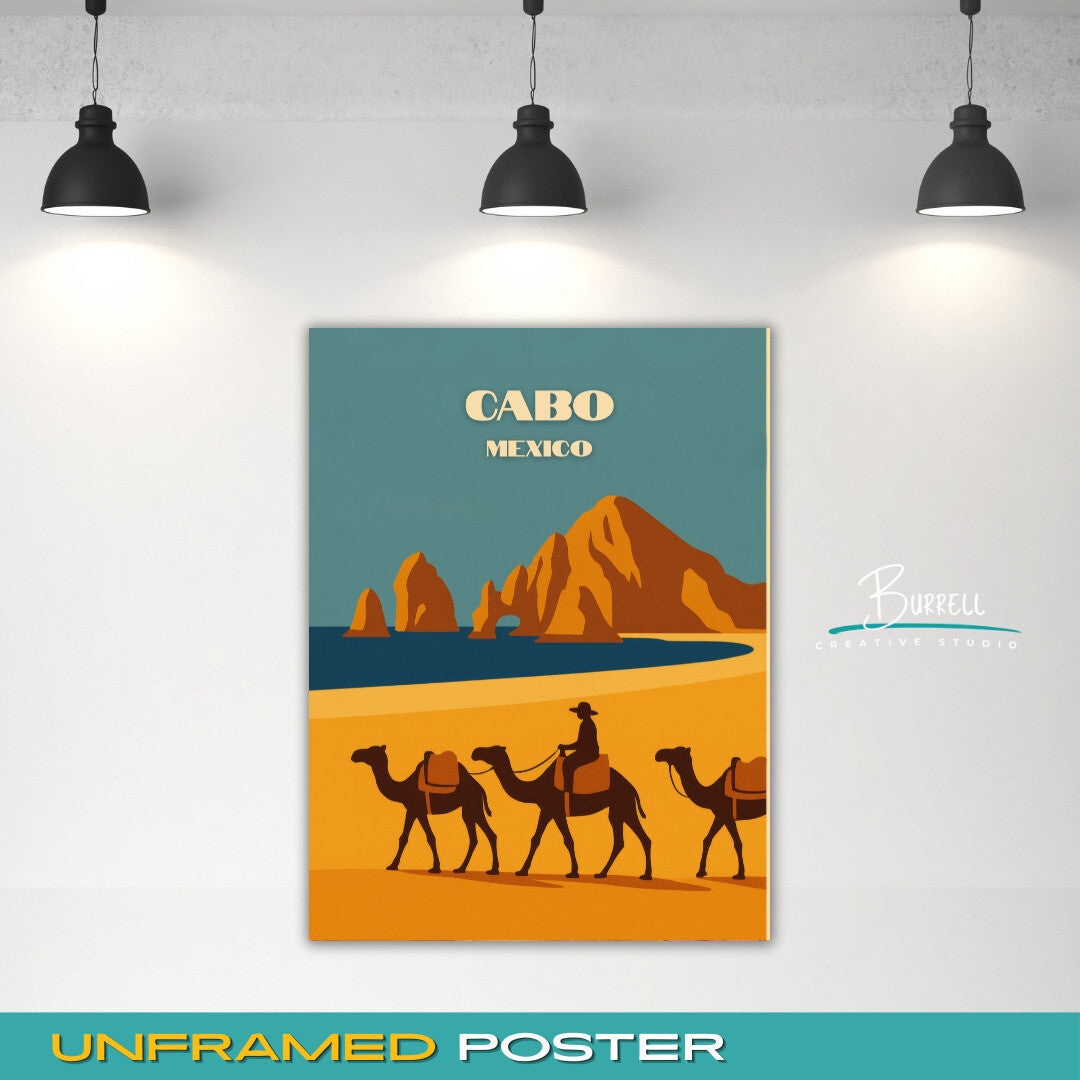 Cabo Mexico Camel Tour Travel Poster & Wall Art Poster Print