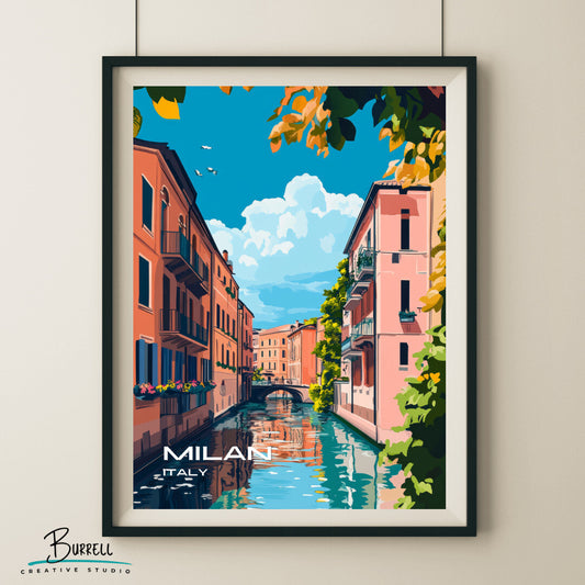 Milan Italy Navigli Travel Poster & Wall Art Poster Print