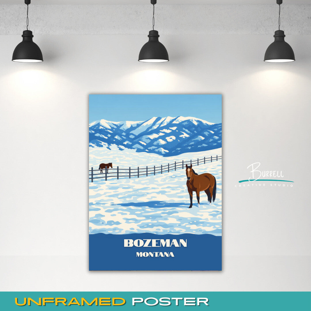 Bozeman Montana Winter Scenery Travel Posters & Wall Art Poster Print