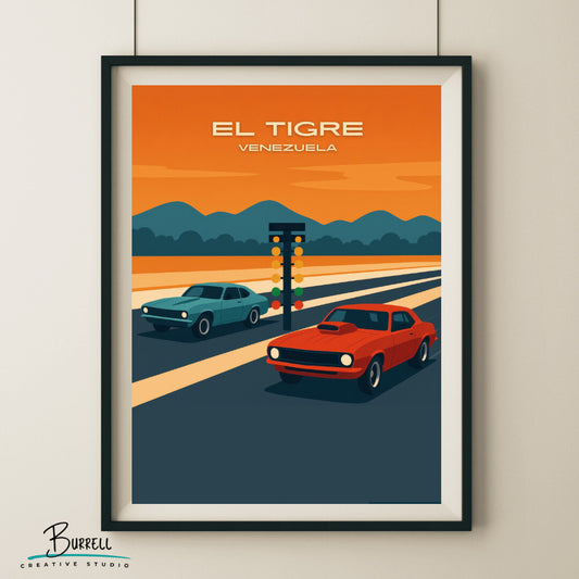 El Tigre Venezuela Dragway La Aventazon Travel Poster & Wall Art Poster Print