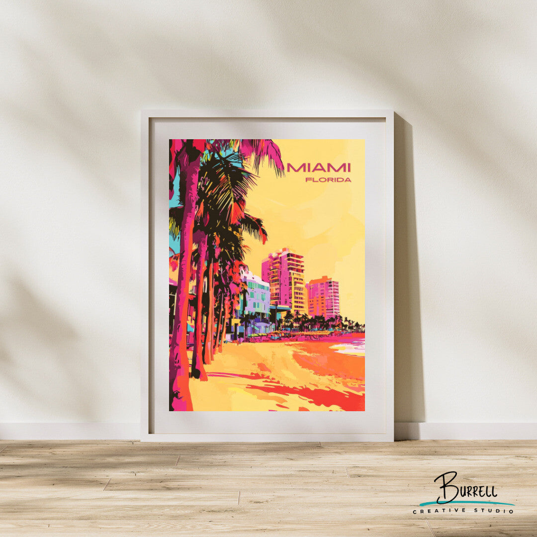 Miami Florida Beach Travel Poster & Wall Art Poster Print