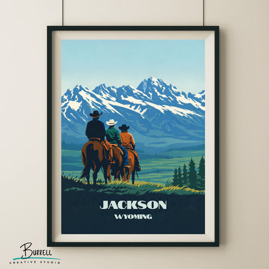 Jackson Wyoming Horseback Riding Travel Posters & Wall Art Poster Print