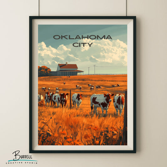 Oklahoma City Oklahoma Ranch Culture Travel Poster & Wall Art Poster Print