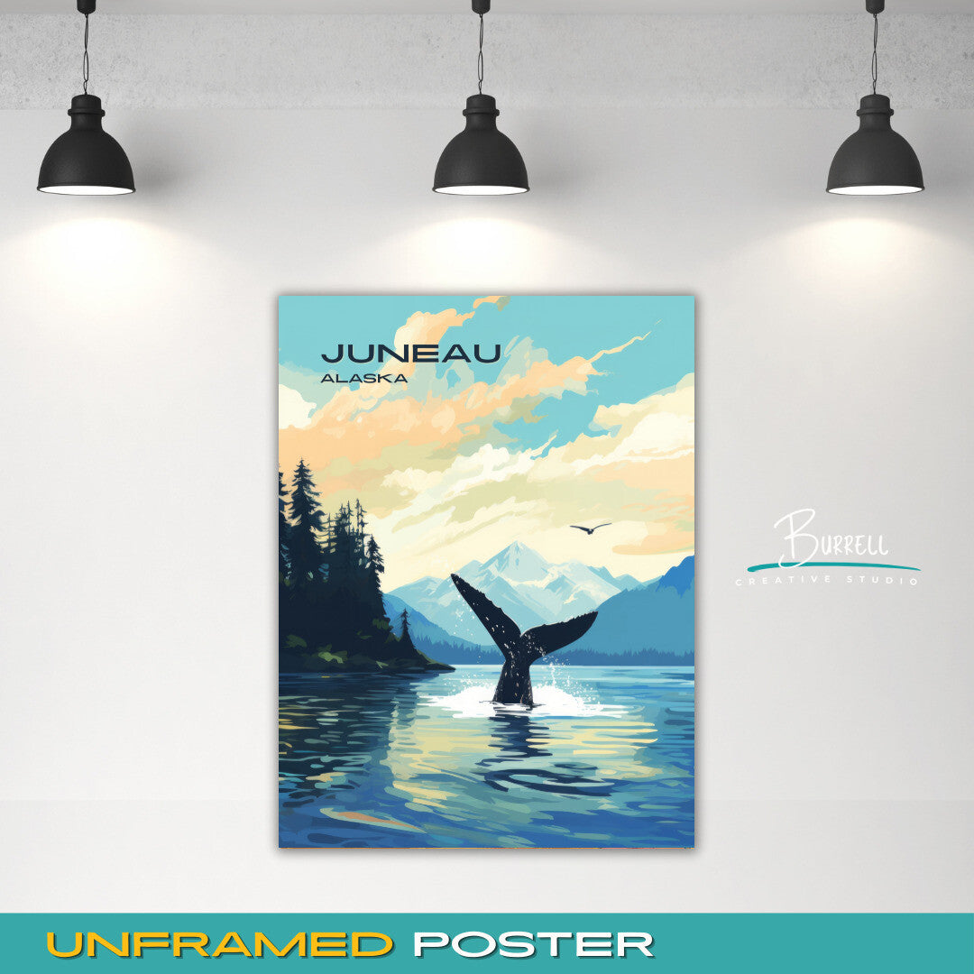 Juneau Alaska Whale Watching Travel Poster & Wall Art Poster Print