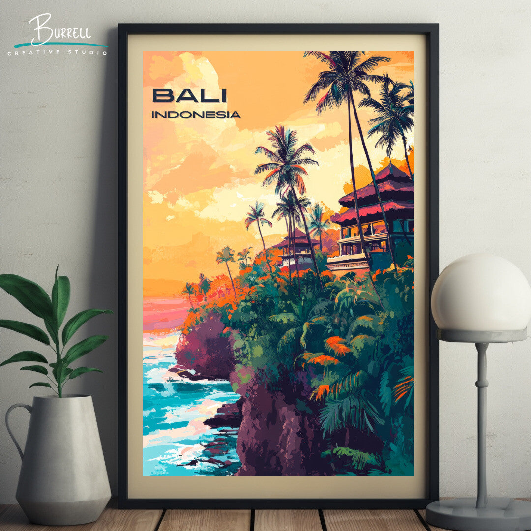 Denpasar Bali Coastal View Travel Poster & Wall Art Poster Print