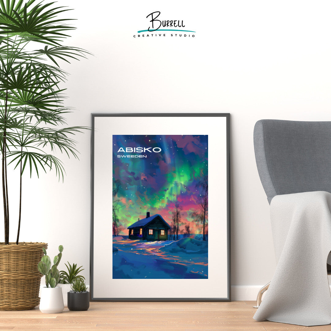 Abisko Sweden Northern Lights Travel Poster & Wall Art Poster Print