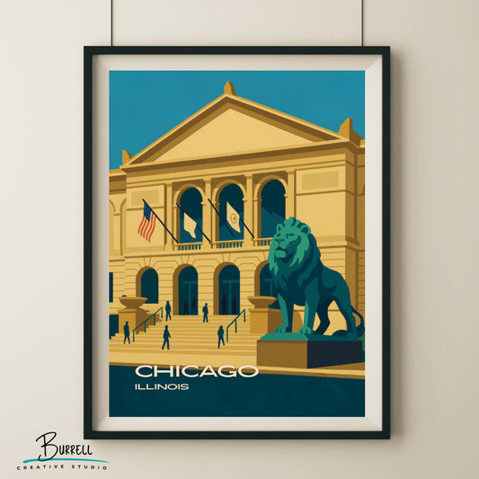 Chicago Illinois Art Museum Travel Poster & Wall Art Poster Print