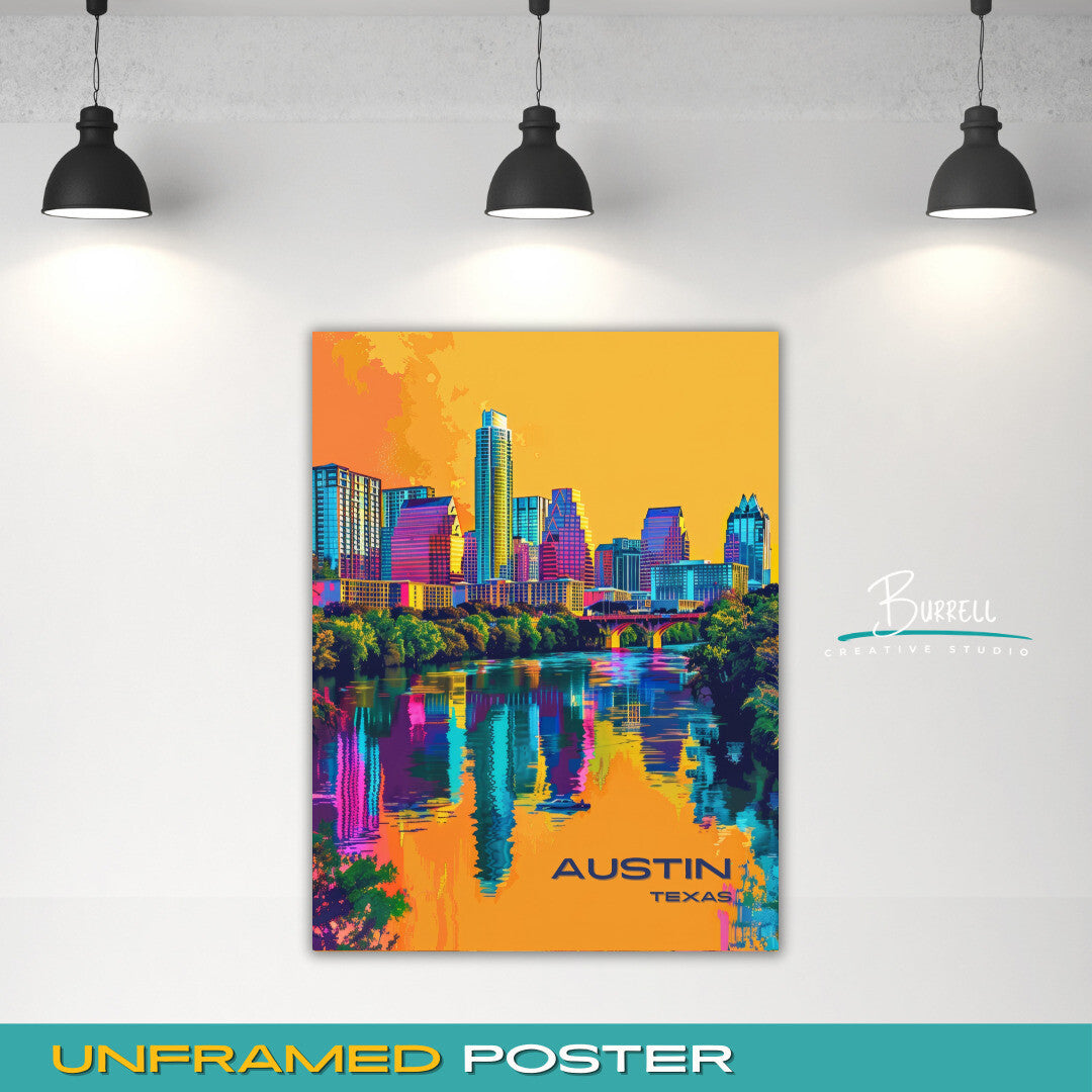 Austin Texas Scenic View Travel Poster & Wall Art Poster Print