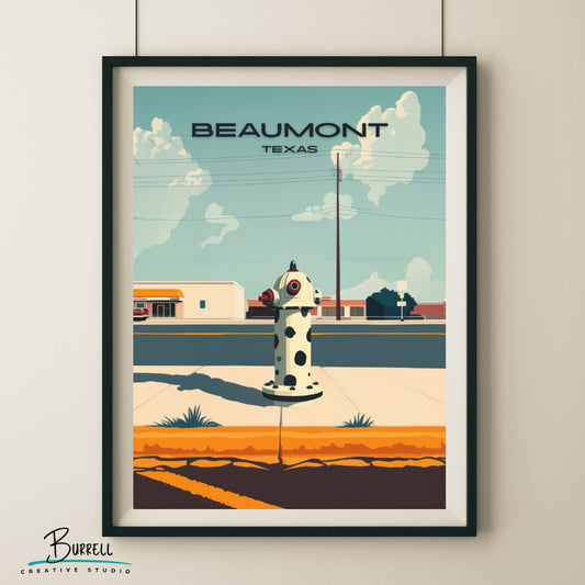 Beaumont Texas Unique Fire Hydrants Travel Poster & Wall Art Poster Print
