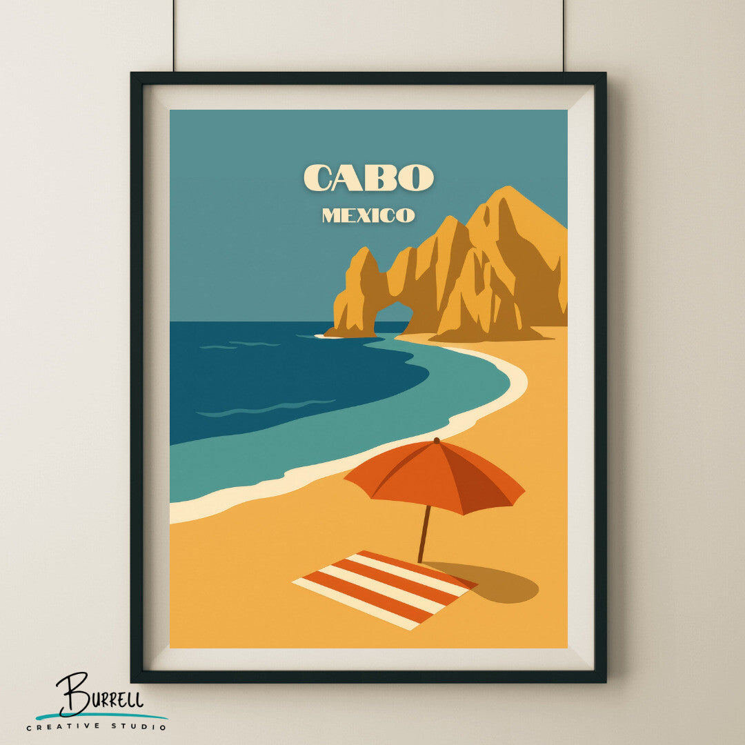 Cabo Mexico Beach View Travel Poster & Wall Art Poster Print