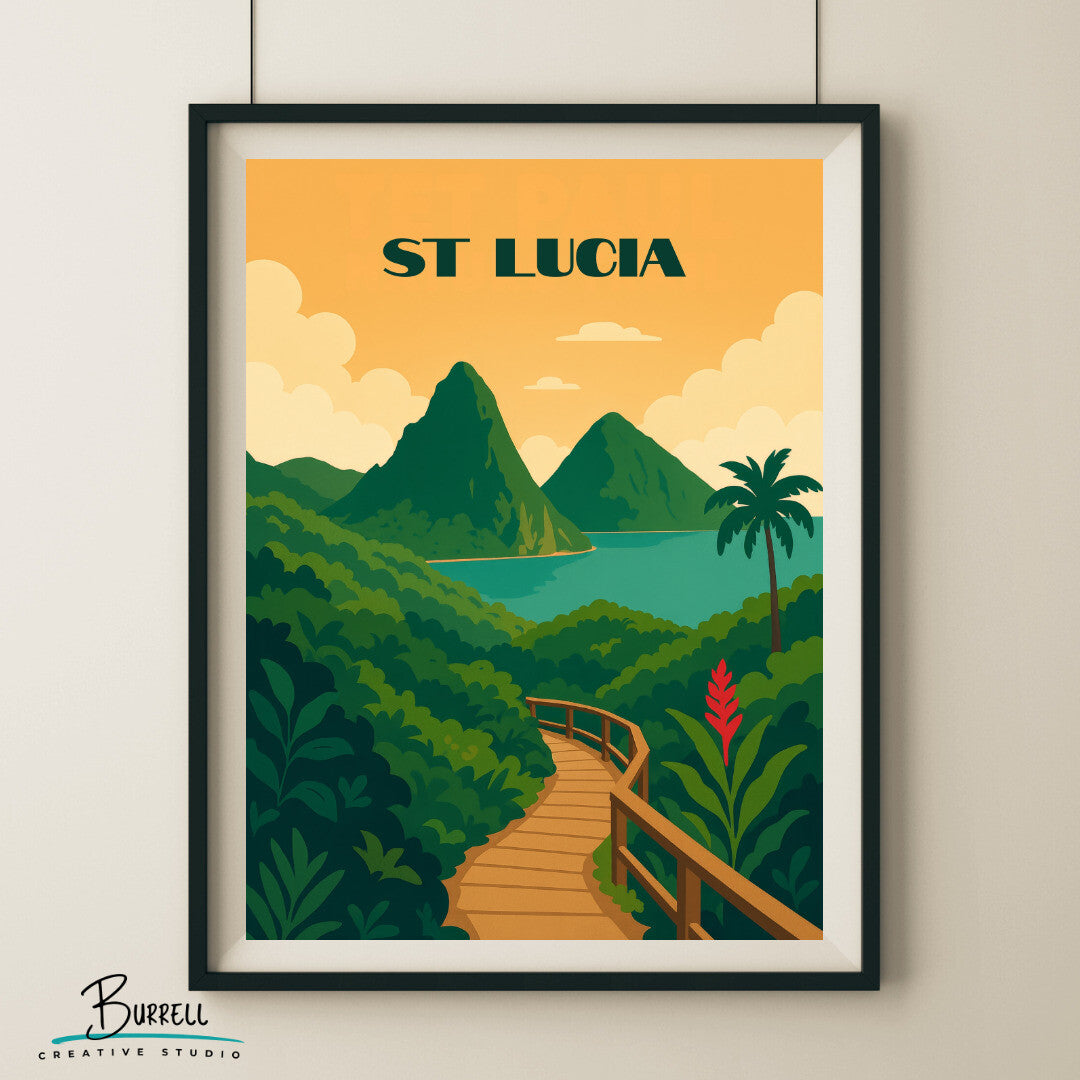 Soufrière St Lucia Tet Paul Nature Trail Travel Poster & Wall Art Poster Print