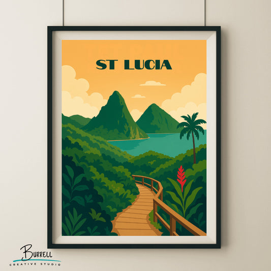 Soufrière St Lucia Tet Paul Nature Trail Travel Poster & Wall Art Poster Print