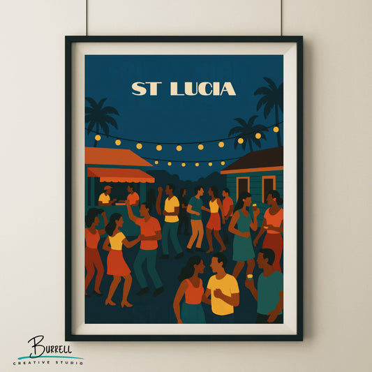 Gros Islet St Lucia Friday Night Street Party Travel Poster & Wall Art Poster Print