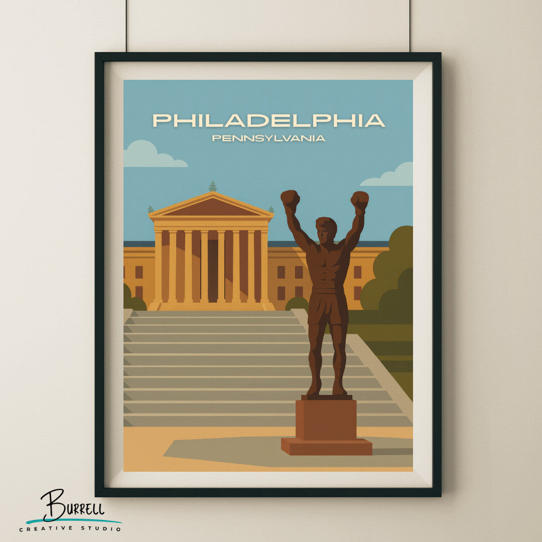 Philadelphia Pennsylvania Rocky Steps Travel Poster & Wall Art Poster Print
