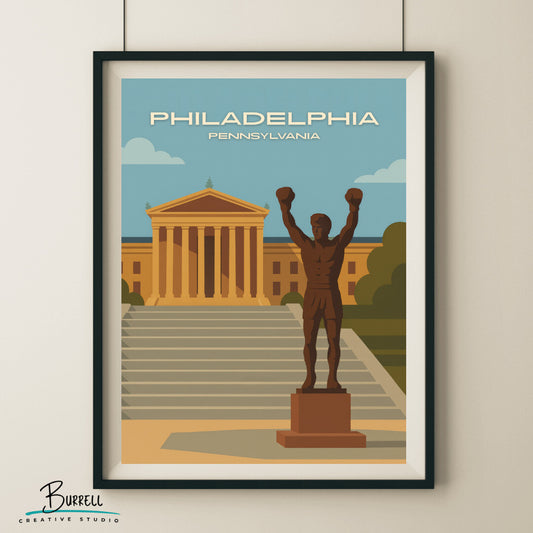 Philadelphia Pennsylvania Rocky Steps Travel Poster & Wall Art Poster Print