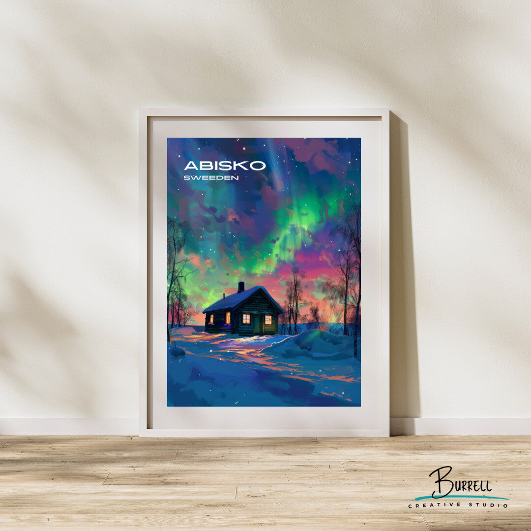 Abisko Sweden Northern Lights Travel Poster & Wall Art Poster Print