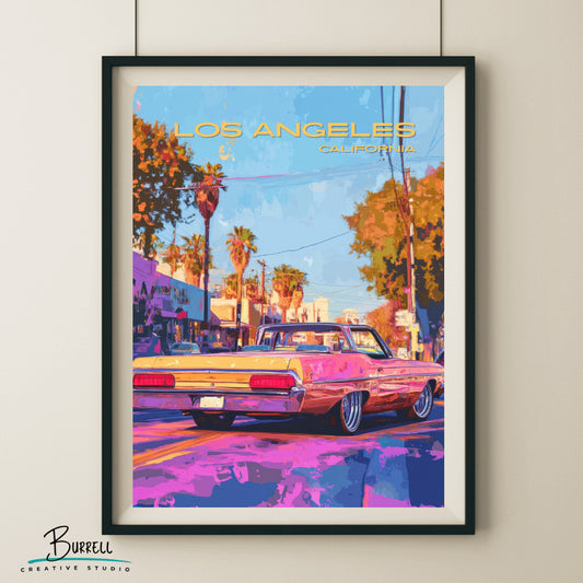 Los Angeles California Antique Car Travel Poster & Wall Art Poster Print