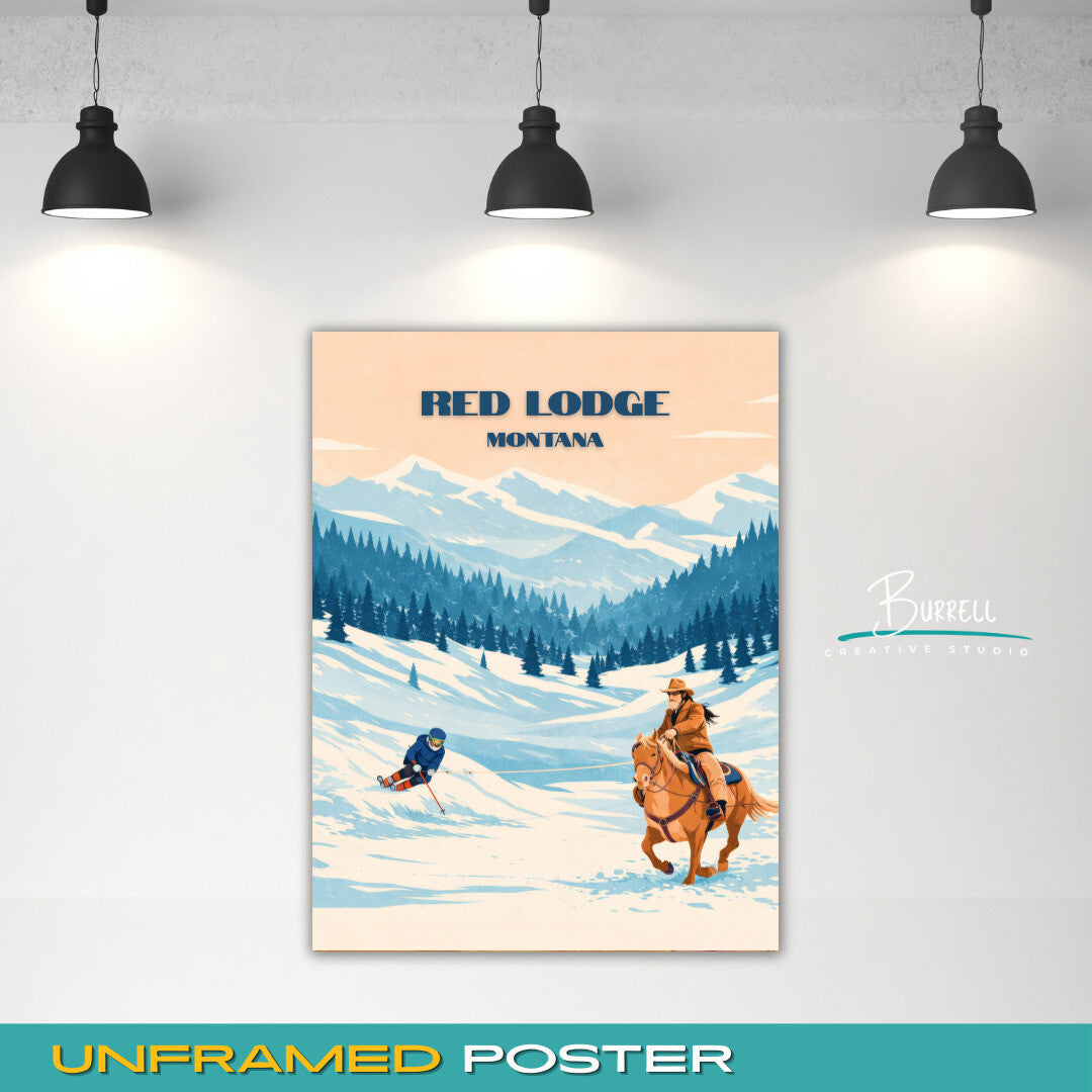 Red Lodge Montana Skijoring Travel Posters & Wall Art Poster Print