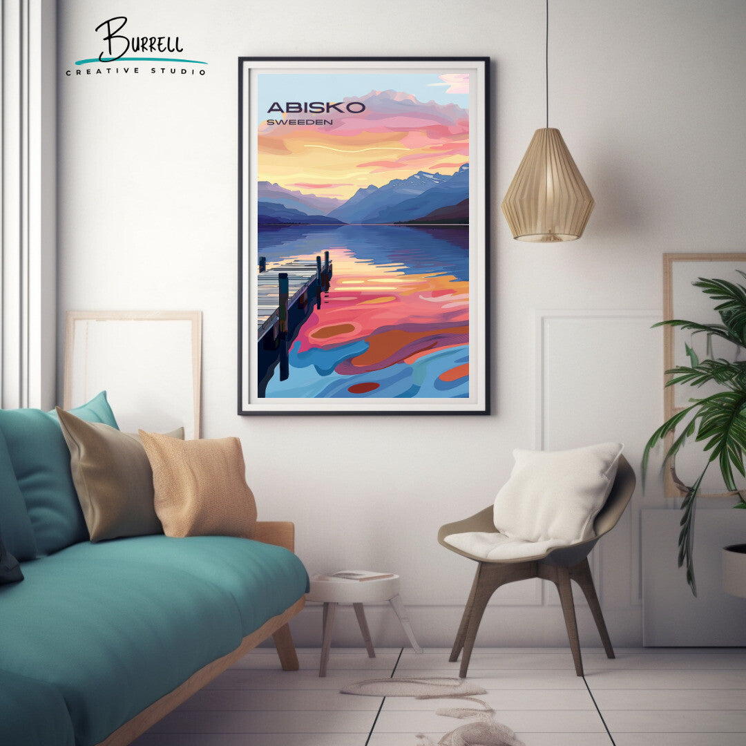 Abisko Sweden Lake Tornetrask Travel Poster & Wall Art Poster Print