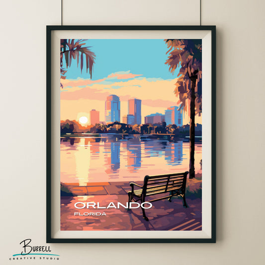 Orlando Florida Lake Eola Travel Poster & Wall Art Poster Print