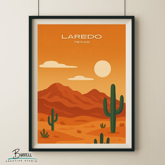 Laredo Texas Desert View Travel Poster & Wall Art Poster Print