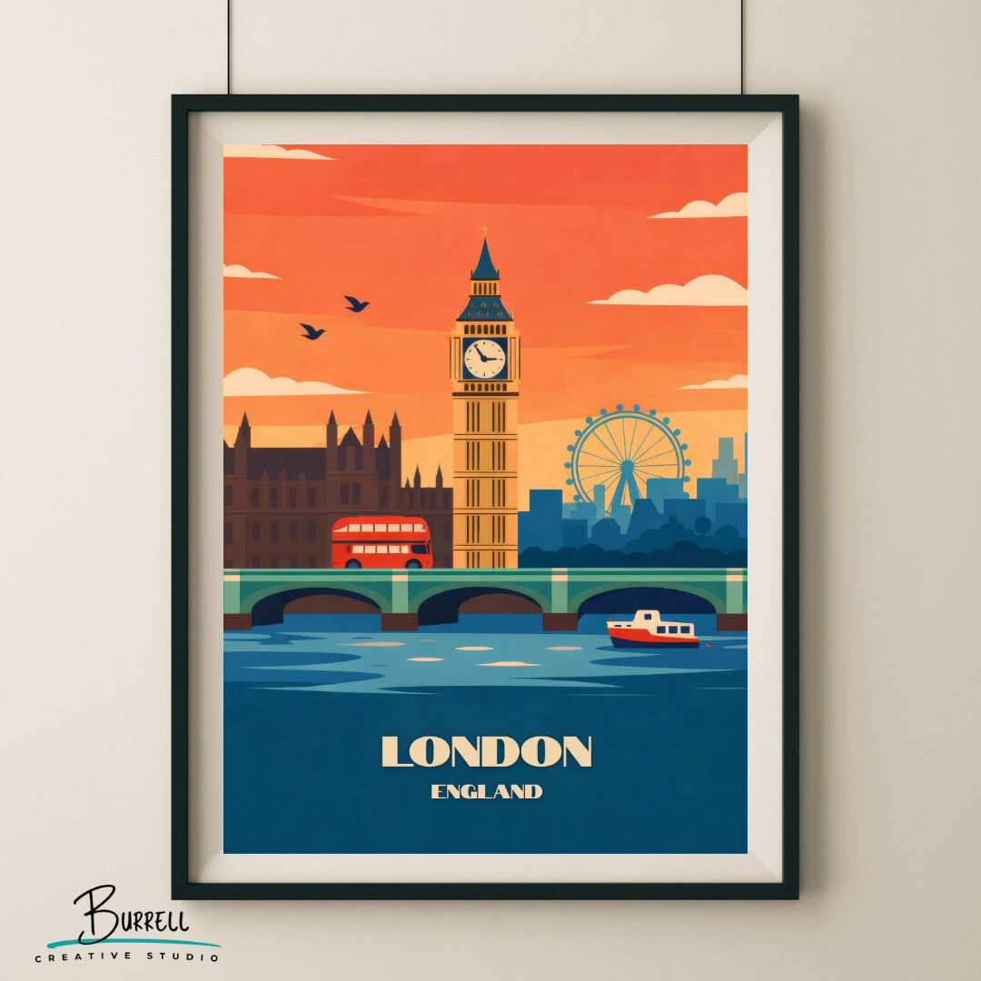 London England Big Ben Scenic Skyline Travel Poster & Wall Art Poster Print