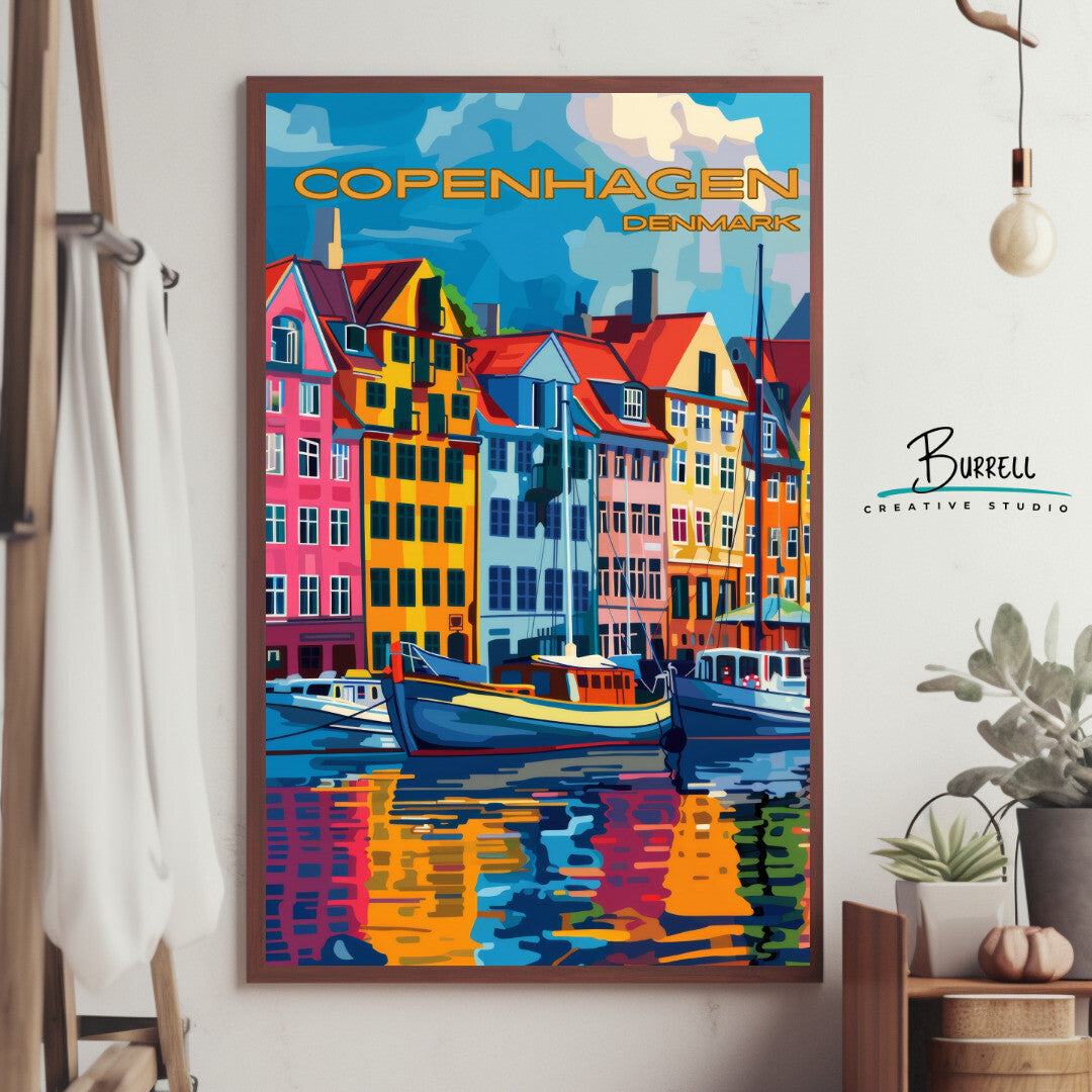 Copenhagen Denmark Nyhavn Harbor Travel Poster & Wall Art Poster Print