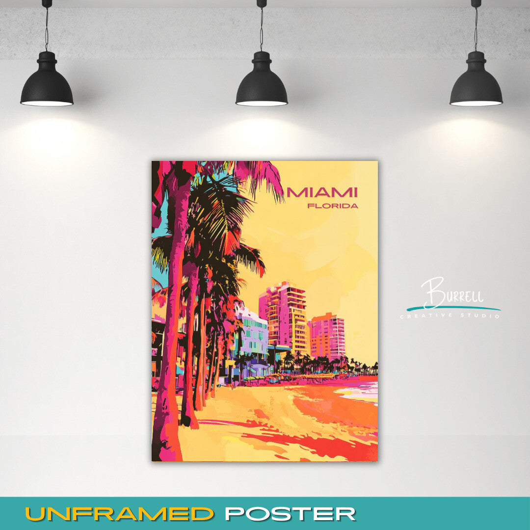 Miami Florida Beach Travel Poster & Wall Art Poster Print