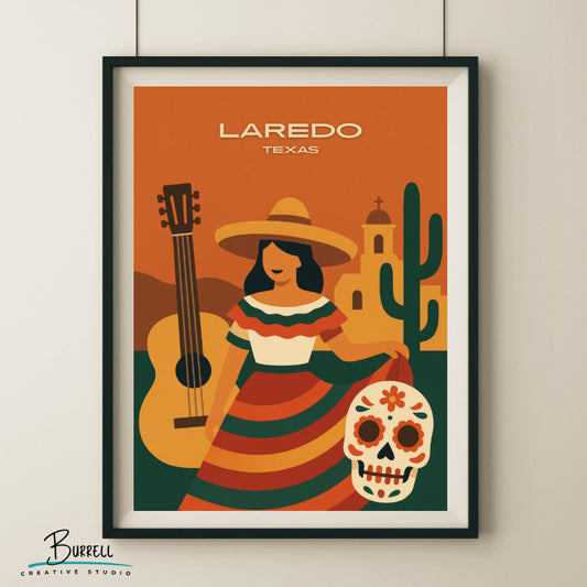 Laredo Texas Hispanic Culture Travel Poster & Wall Art Poster Print