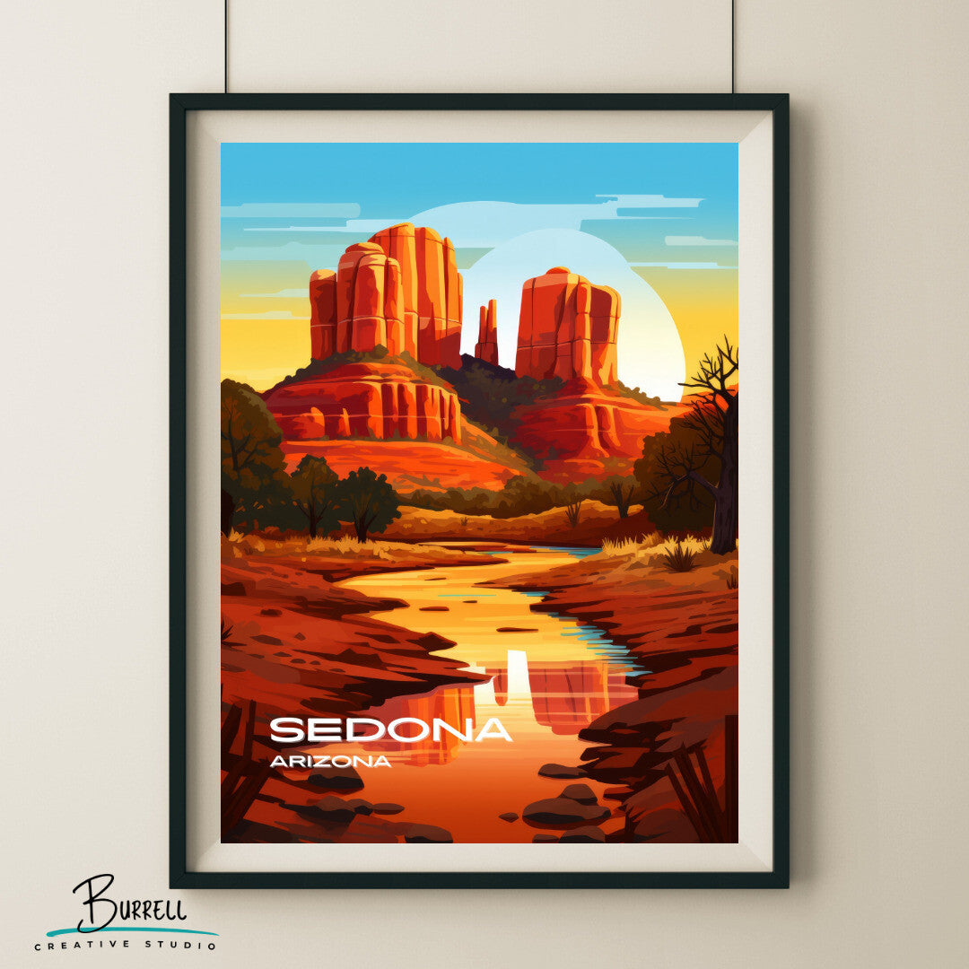 Sedona Arizona Cathedral Rock Travel Poster & Wall Art Poster Print