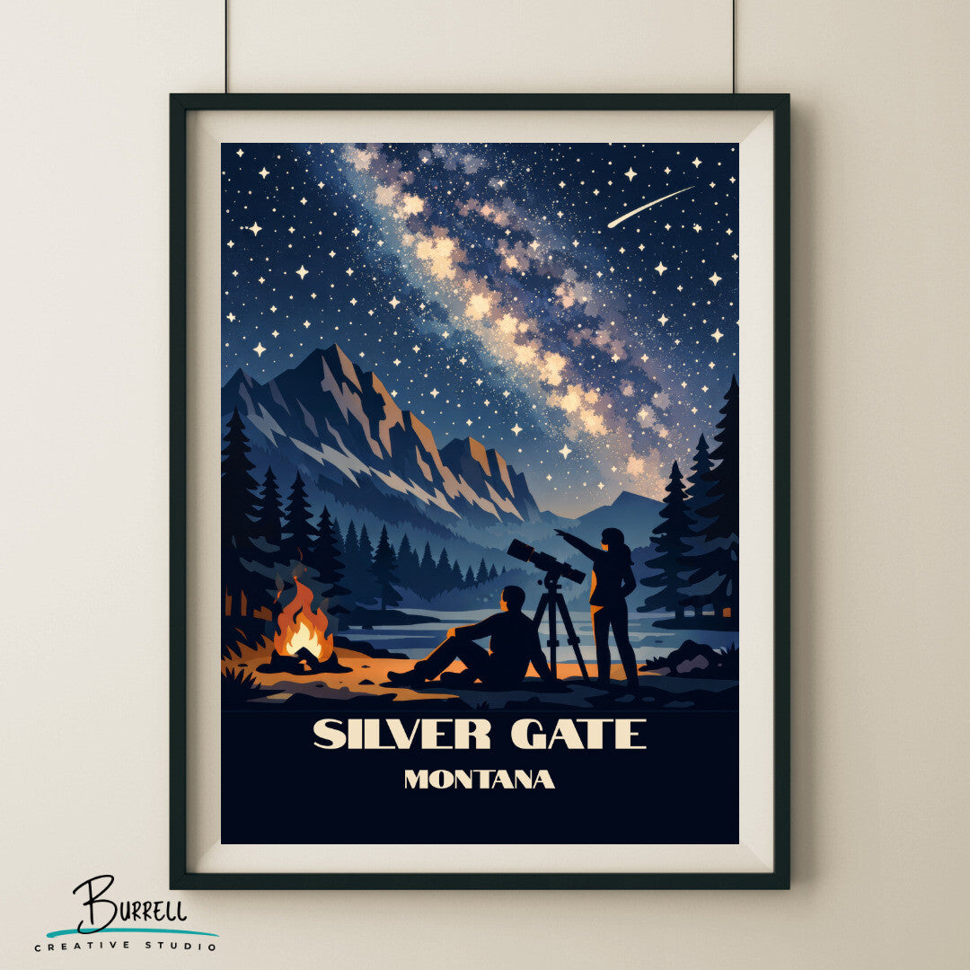 Silver Gate Montana Star Gazing Travel Posters & Wall Art Poster Print